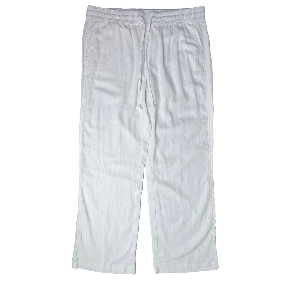 Ann Taylor Factory White Linen Easy Pants High Rise Elastic Waist Size L